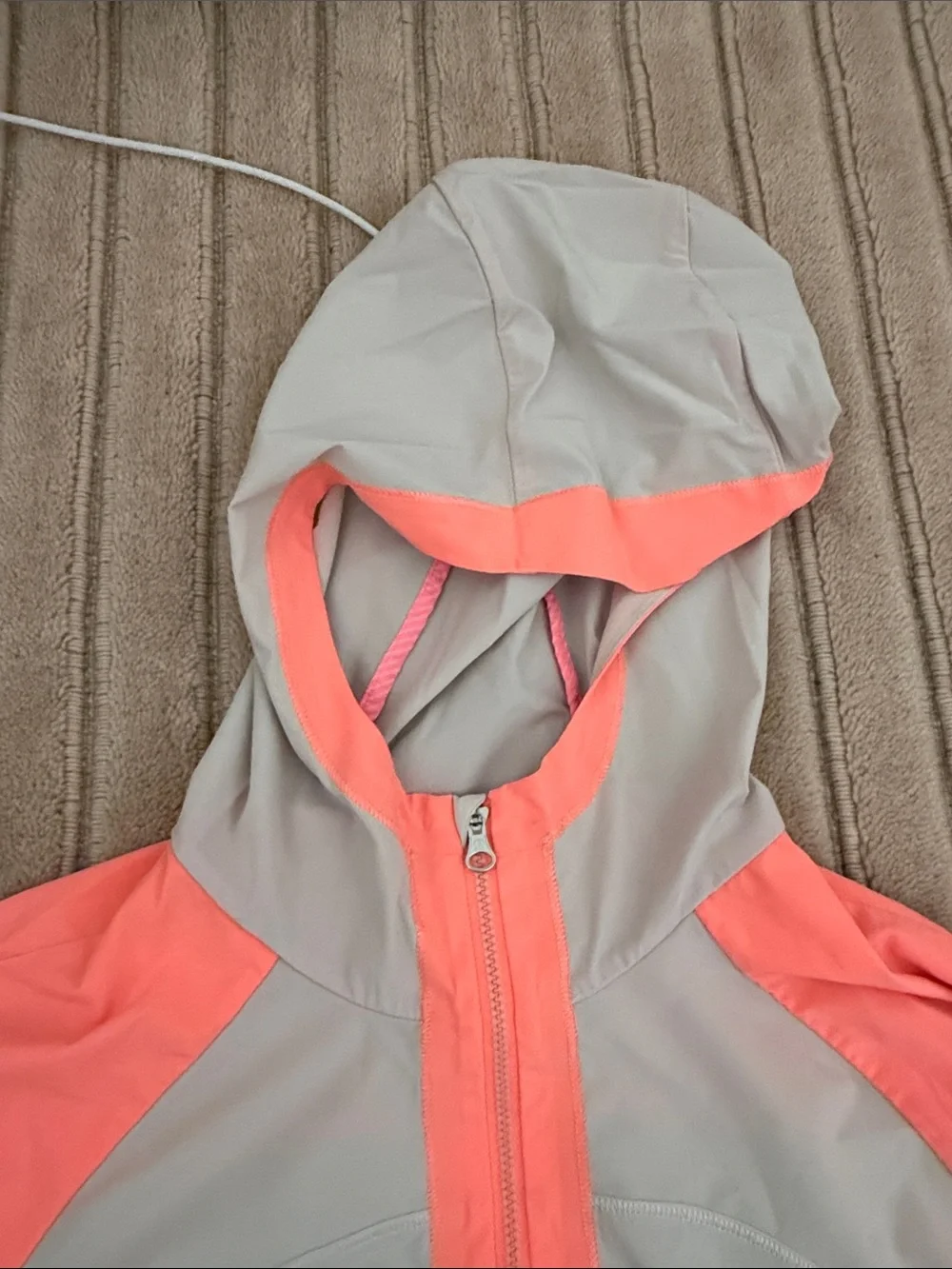lululemon athletica Lightweight Hoodie Jacket in Coral and Light Gray